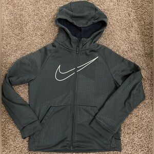 Nike Dri-Fit boys' gray pixel Swoosh zip front hoodie sweatshirt jacket